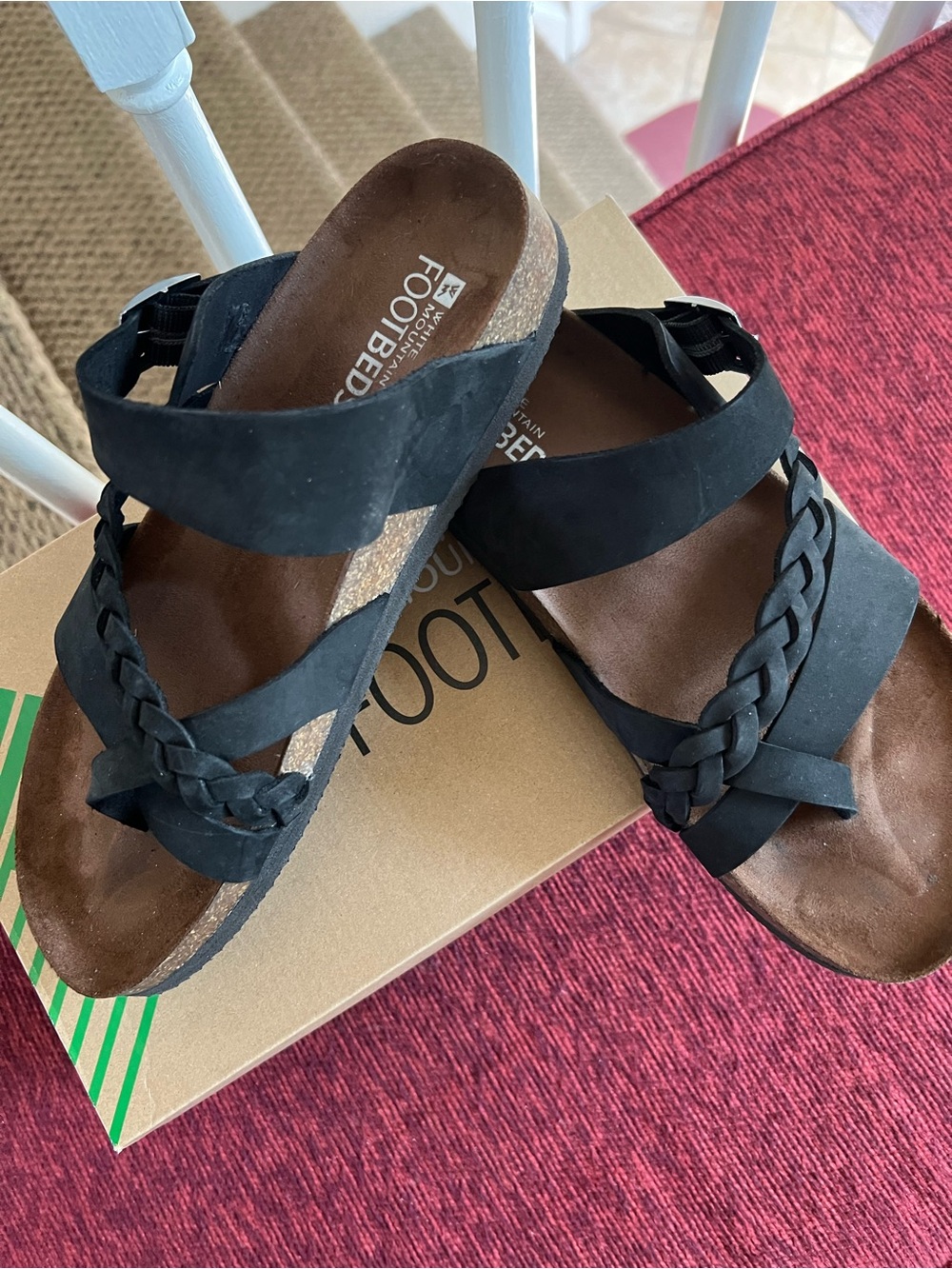 White Mountain Black Braided Strap Sandals
